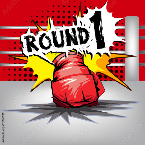 Punch boxing comic style and red corner with round:1