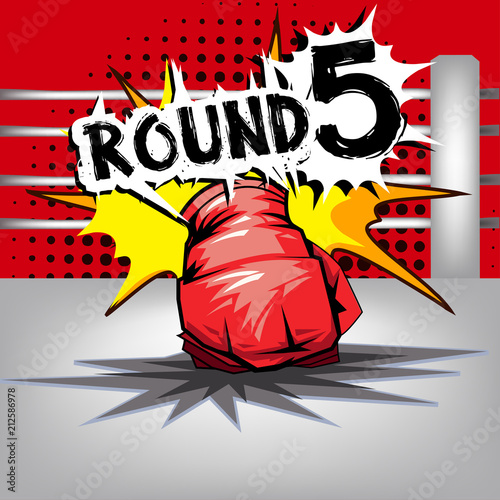 Punch boxing comic style and red corner with round:5