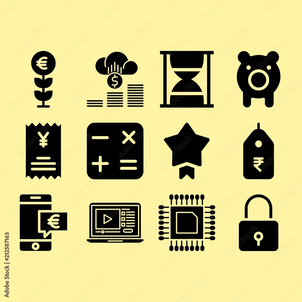 Lecture, cpu and growth related premium icon set Lecture, cpu and growth related premium icon set