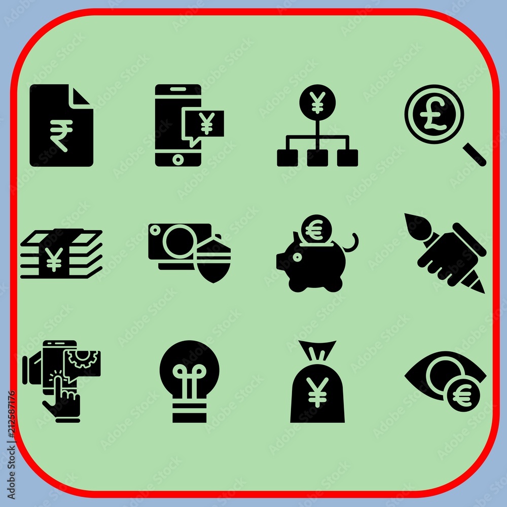 Simple 12 icon set of business related lightbulb, magnifying glass, piggy bank and mobile vector icons. Collection Illustration Simple 12 icon set of business related lightbulb, magnifying glass, piggy bank and mobile vector icons. Collection Illustration