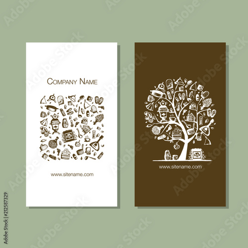 Business cards with bathhouse design elements