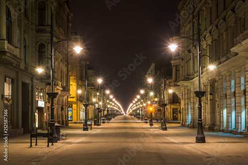 Piotrkowska street at night in Lodz city  Lodzkie  Poland
