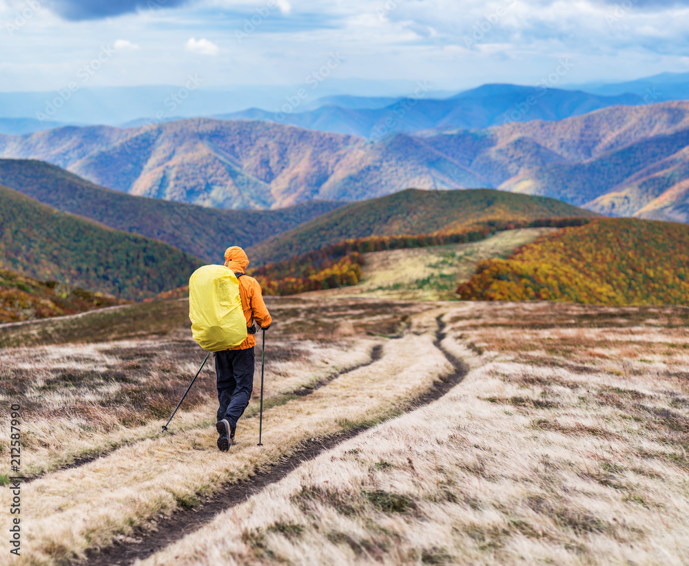 Fototapeta premium Tourist is trekking in the mountain.