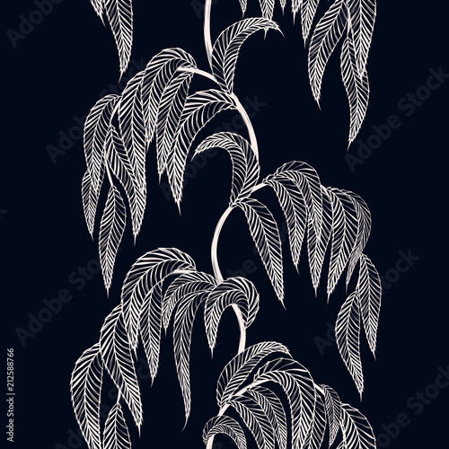 Vector seamless border with stylized tree branches for season design.