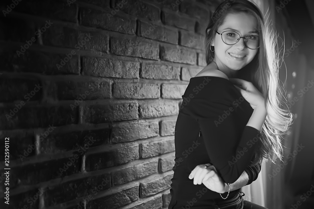 girl loft interior studio glasses / businesswoman in glasses, confidence, youth, nature. girl loft interior studio glasses / businesswoman in glasses, confidence, youth, nature.