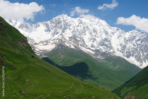 Exciting view of Mount Shkhara in Svaneti, Georgia