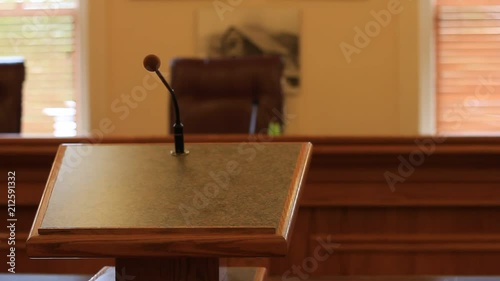 Podium where on can address a panel of people or a judge, or city council.