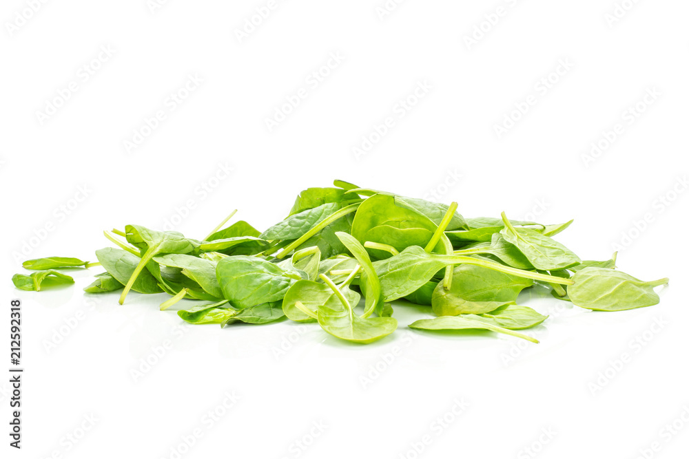 Fresh baby spinach heap isolated on white background. Fresh baby spinach heap isolated on white background.