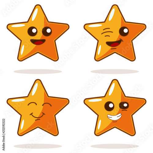 Cute cartoon star with different emotions vector icons set. Illustration of a funny character isolated on white background. Kawaii face emotions. © Roi_and_Roi