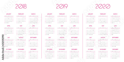 Calendar template for 2018, 2019, 2020