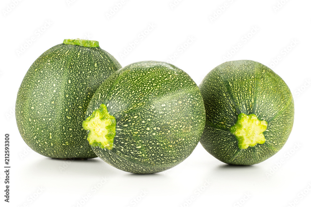 Round zucchini three fresh summer squash isolated on white background. Round zucchini three fresh summer squash isolated on white background.