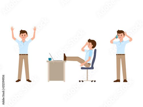 Unhappy office man cartoon character. Vector illustration of upset manager