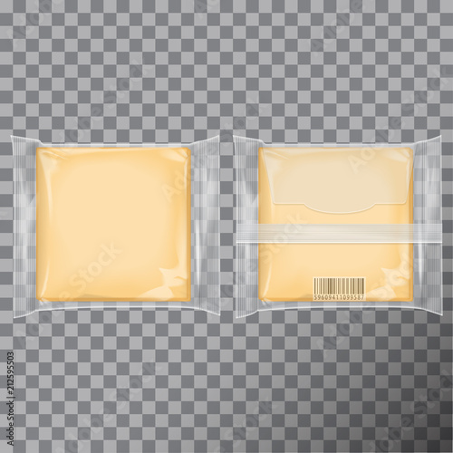 Square cheese package set. Bag for food, snacks
