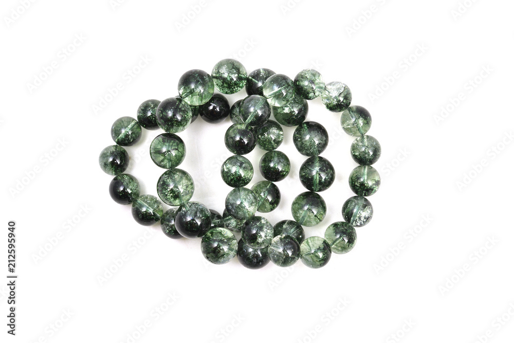 Genuine Green Phantom Quartz Bracelet or green garden quartz lucky stone white isolated background Genuine Green Phantom Quartz Bracelet or green garden quartz lucky stone white isolated background