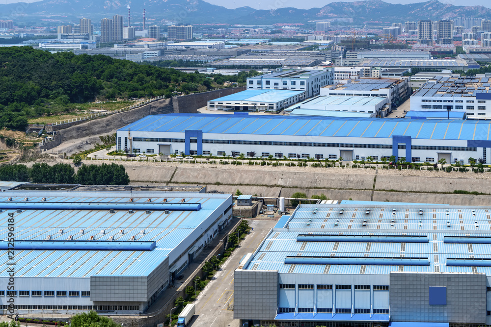 Overlooking factory buildings and logistics warehouses