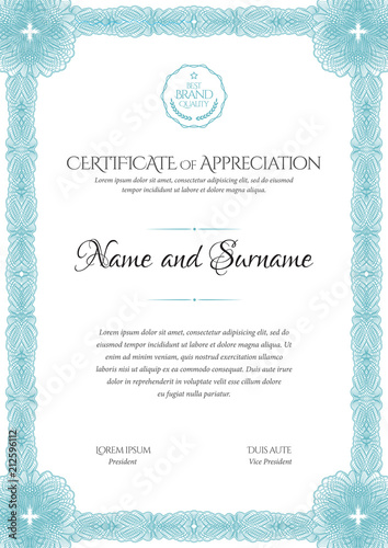 Certificate template. Frame for design diploma or gift certificate.