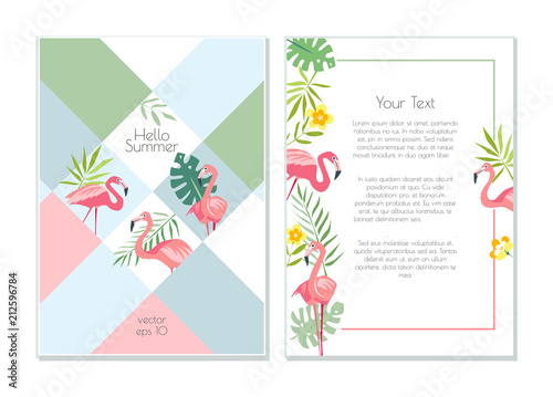 Vector flamingo exotic forest card  template