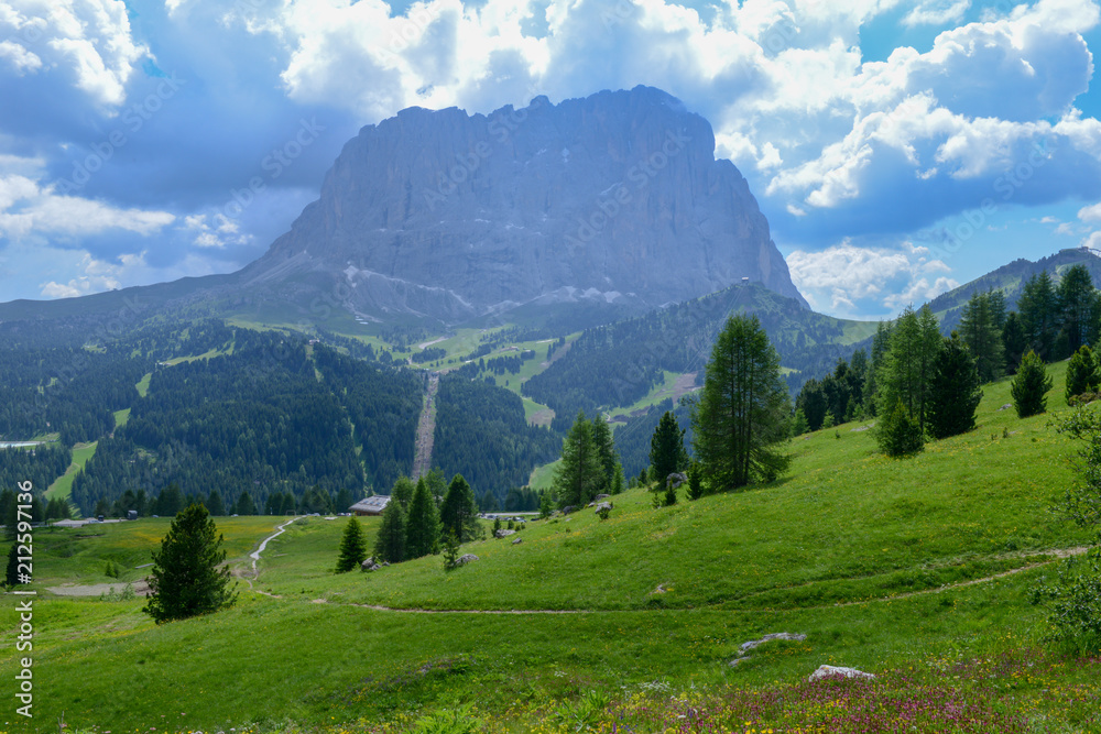 Beautiful summer mountain view of Sella group on Dolomites Beautiful summer mountain view of Sella group on Dolomites