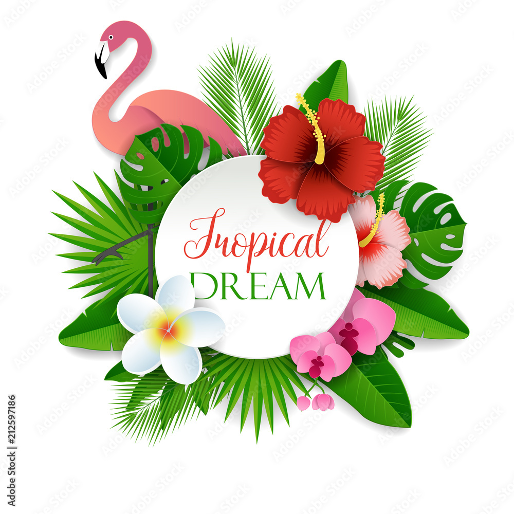 Fototapeta Tropical dream vector paper cut illustration