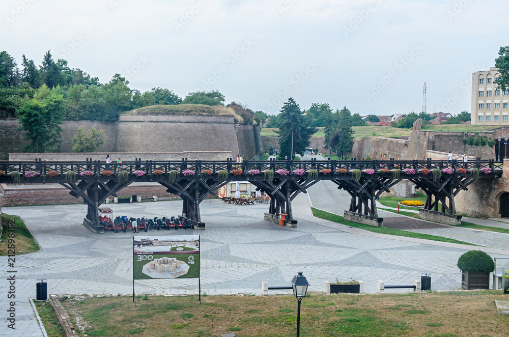ALBA IULIA, ROMANIA - AUGUST 6, 2017: Citadel fortress Alba Carolina, detail of the bridge entrance ALBA IULIA, ROMANIA - AUGUST 6, 2017: Citadel fortress Alba Carolina, detail of the bridge entrance