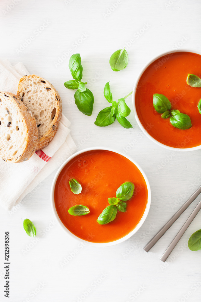 tomato soup flat lay on white backgorund tomato soup flat lay on white backgorund
