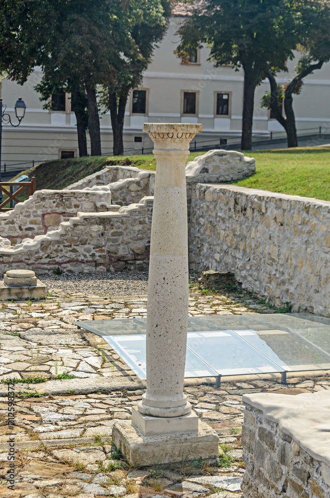 ALBA IULIA, ROMANIA - AUGUST 6, 2017: Citadel fortress Alba Carolina, detail of a sculpture column from courtyard