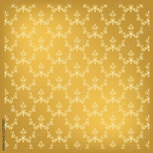 Golden Floral Damask Background