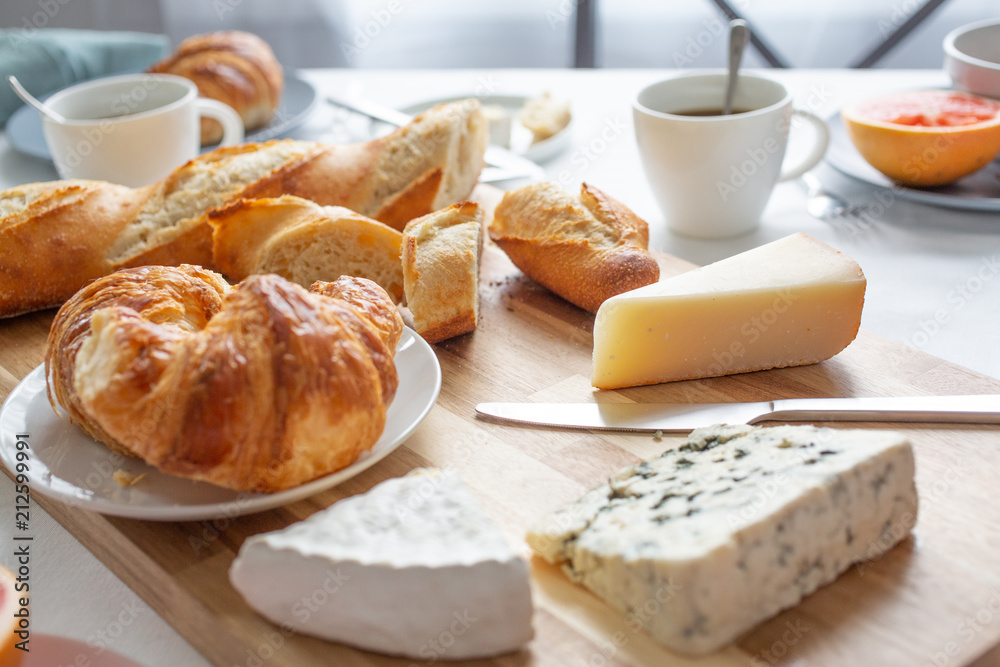 Breakfast spread with pastry and Chesse Breakfast spread with pastry and Chesse