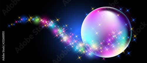 Glowing background with fantastic bubble and stars