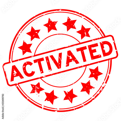 Grunge red activated word with star icon round rubber seal stamp on white background
