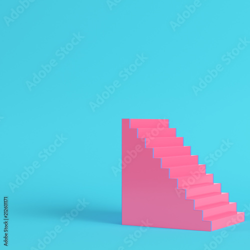 Pink abstract stair on bright blue background in pastel colors