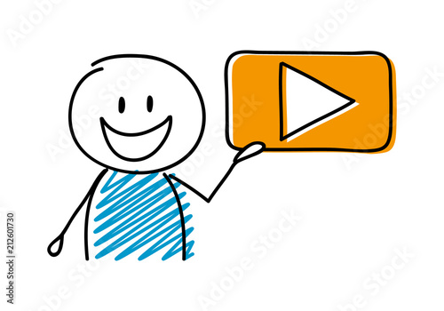 Video player icon with happy stickman. Vector.