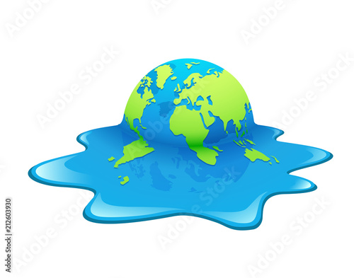 Melting Earth. Concept global warming, green and blue world ,vector illustration.