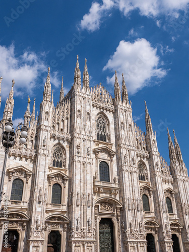 Milan, Italy - June 2018 : Famous Milan Cathedral (Duomo di Milano), view of the architecture details, west facade 