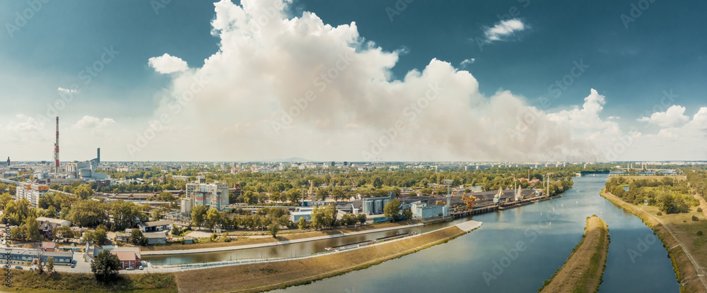 Industrial district near Odra river in Wroclaw in Poland.