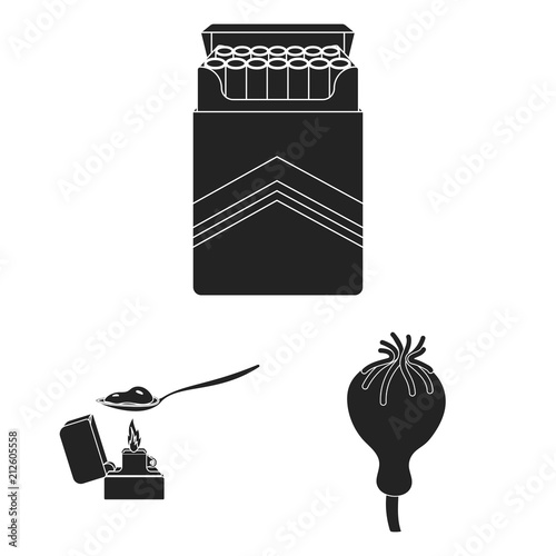Drug addiction and attributes black icons in set collection for design. Addict and Drug vector symbol stock web illustration.