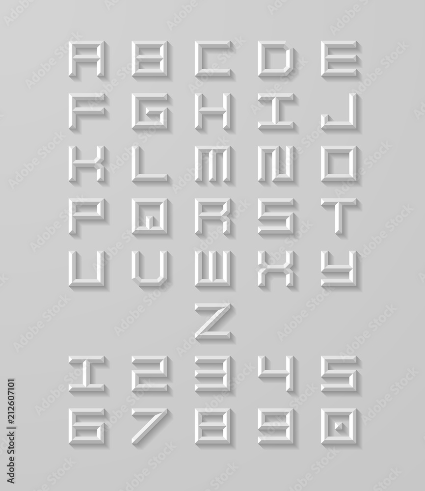 Stylish alphabet letters and numbers with shadow Vector Image