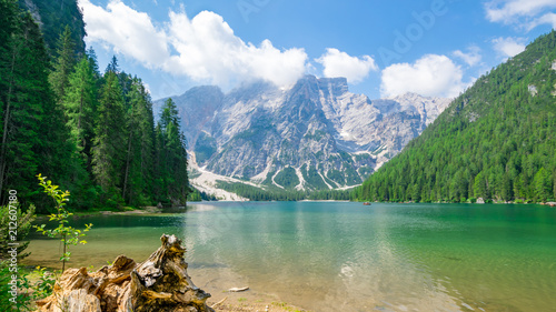 Idyllic summer landscape with mountain lake and Alps photo