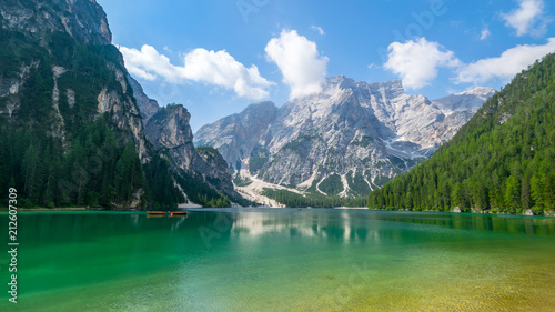 Idyllic summer landscape with mountain lake and Alps