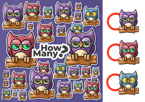 How Many. Owls Counting. Children's Educational Game