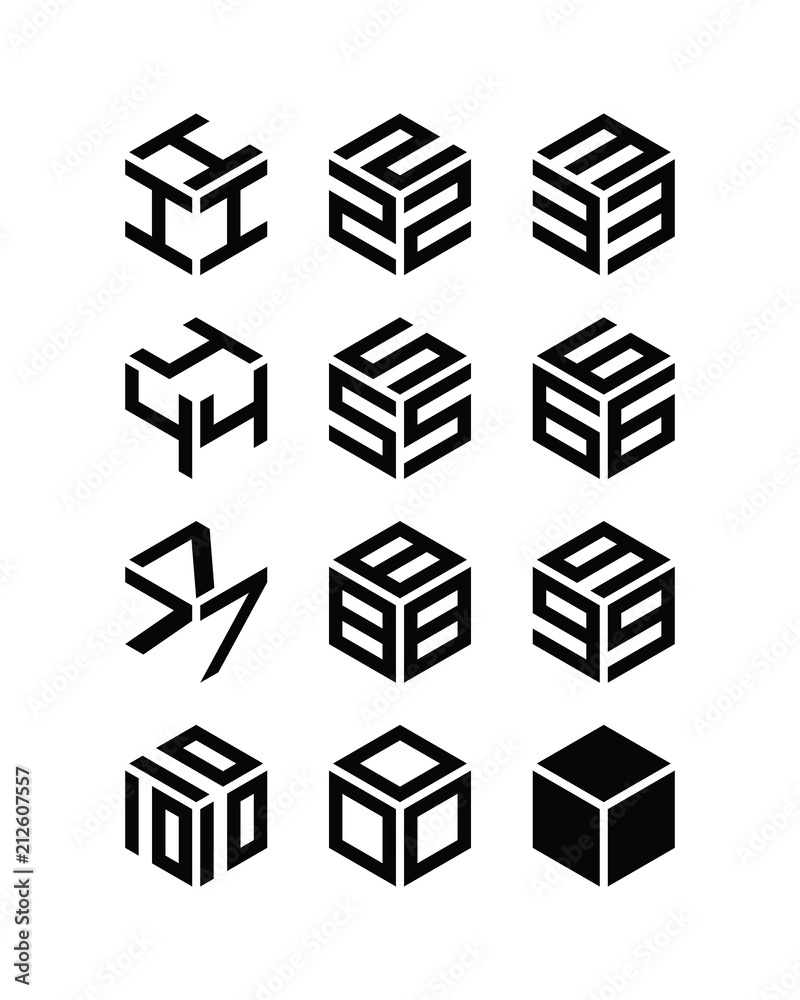 Set of cubic numbers. Vector isometric symbols. Set of cubic numbers. Vector isometric symbols.