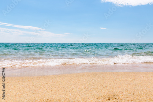 Blue coast of Tyrrhenian sea with sand beach