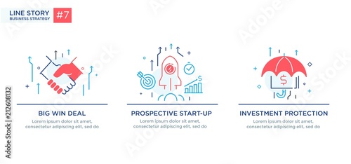 Set of illustrations concept with businessmen. Workflow, growth, graphics. Business development, milestones. linear illustration Icons infographics. Landing page site print poster. Line story