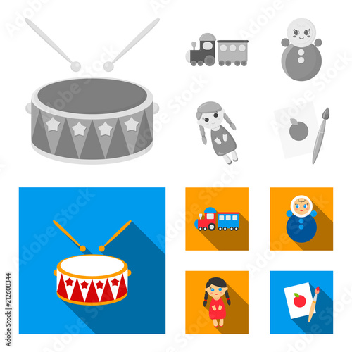 Train.kukla, picture.Toys set collection icons in monochrome,flat style vector symbol stock illustration web.