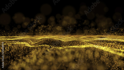 Digital wave particles form for digital background. gold wave with light showing through