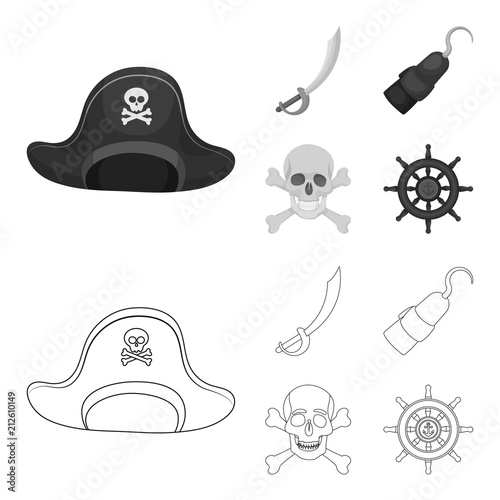 Pirate, bandit, cap, hook .Pirates set collection icons in outline,monochrome style vector symbol stock illustration web.