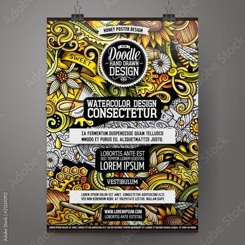 Cartoon hand drawn doodles Honey poster design