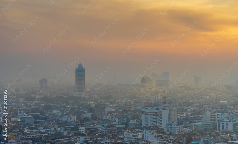 foggy in metropolis cityscape