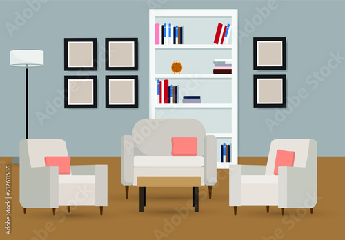 Interior of the living room with furniture   Vector illustration