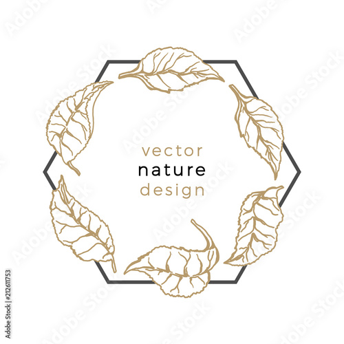 Round vector geometric frame with tea leaves